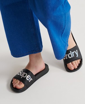 Superdry Holographic Infill Pool Női Papucs Fekete | LVAMX7901